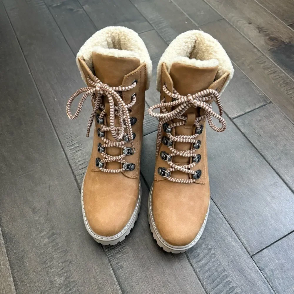 NEW Dolce Vita Russit Ankle Boots Hiking Winter Sherpa Camel 7 DV Women’s